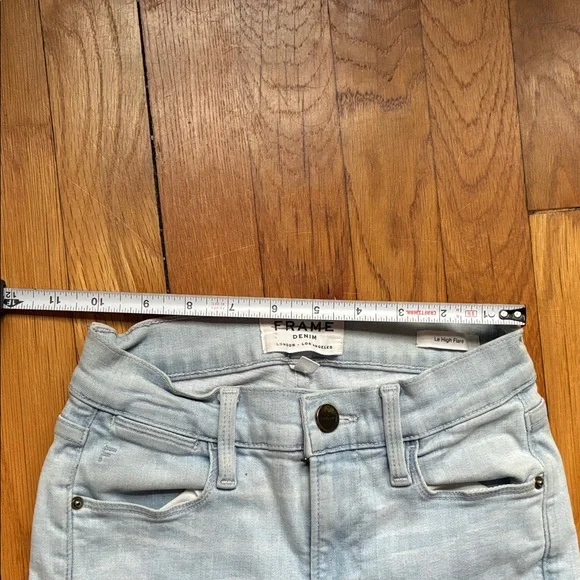 Frame Le High Flare Jeans 25 Light Wash Stretch Raw Hem Boho High Rise - Picture 9 of 14